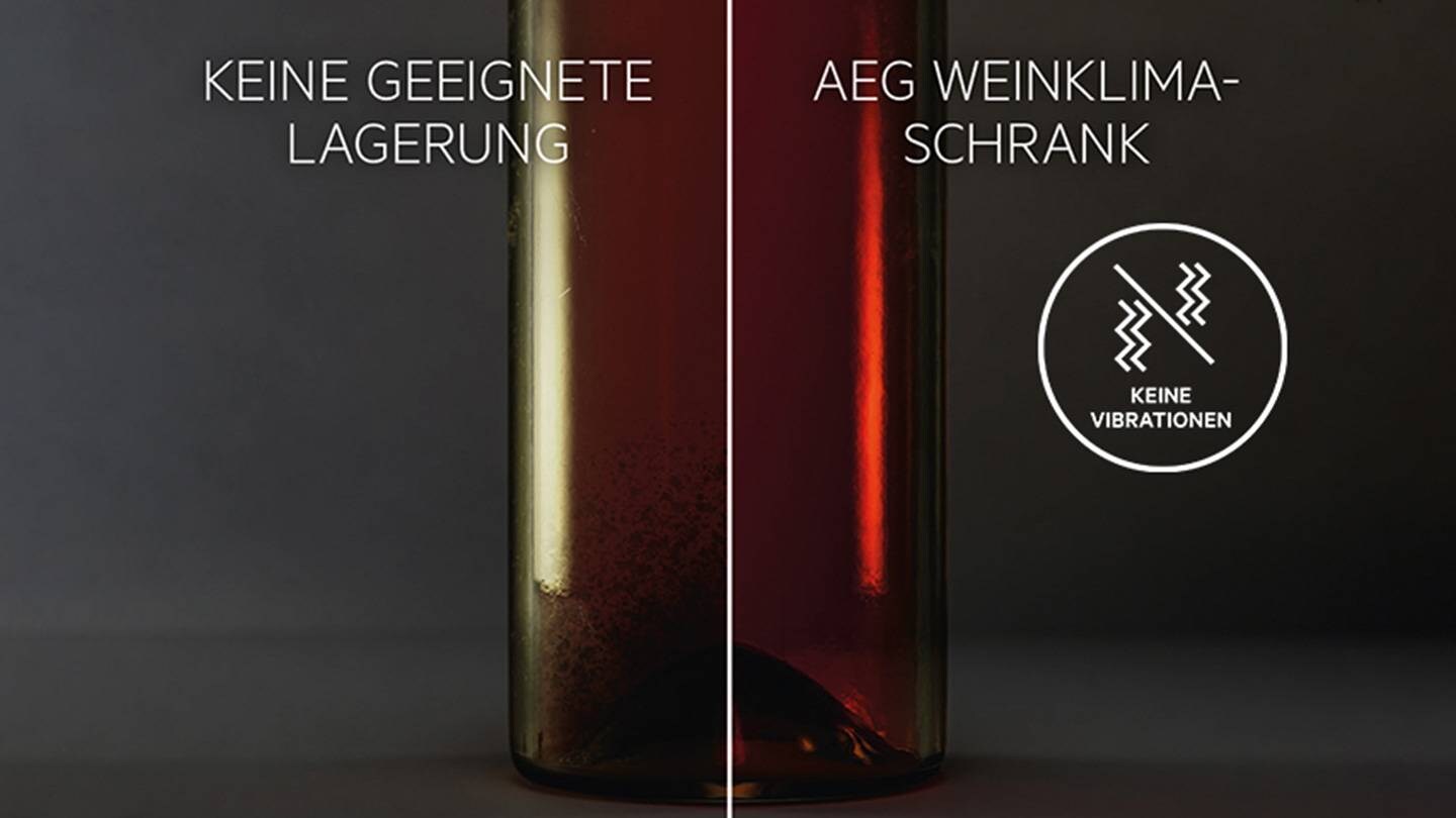 Weinflasche, an der gezeigt wird, wie Weinflaschen ohne Vibrationen gelagert werden sollten. 